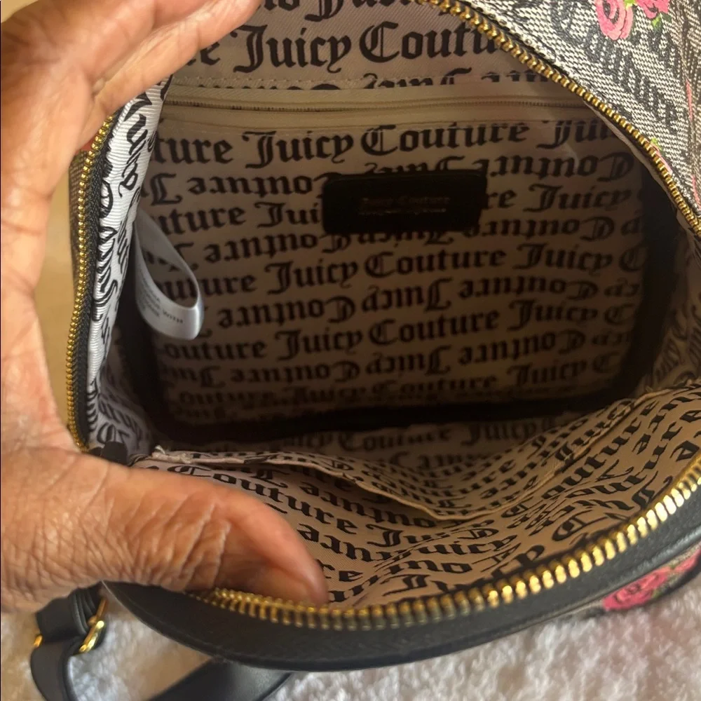 Juicy Couture Black and Pink Rose Backpack with Make-Up Pouch - Picture 5 of 6